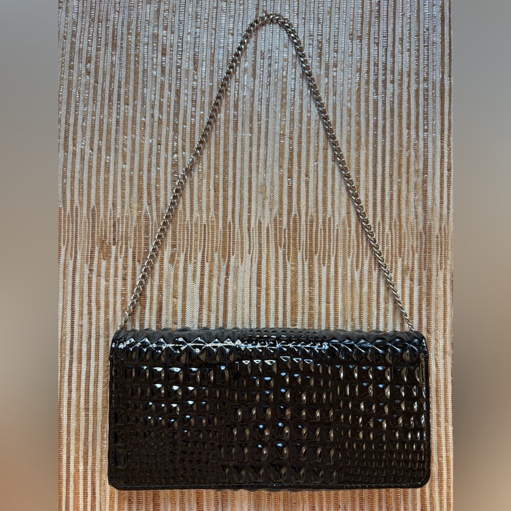 Black Croc-Embossed Clutch with Chain Strap